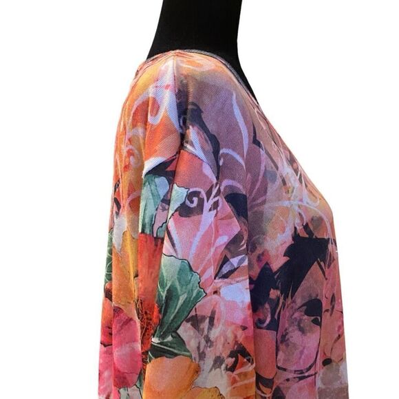 Indigo Soul Floral 3/4 Sleeve Shark bite Hem Top Sz 2XL - Picture 5 of 12